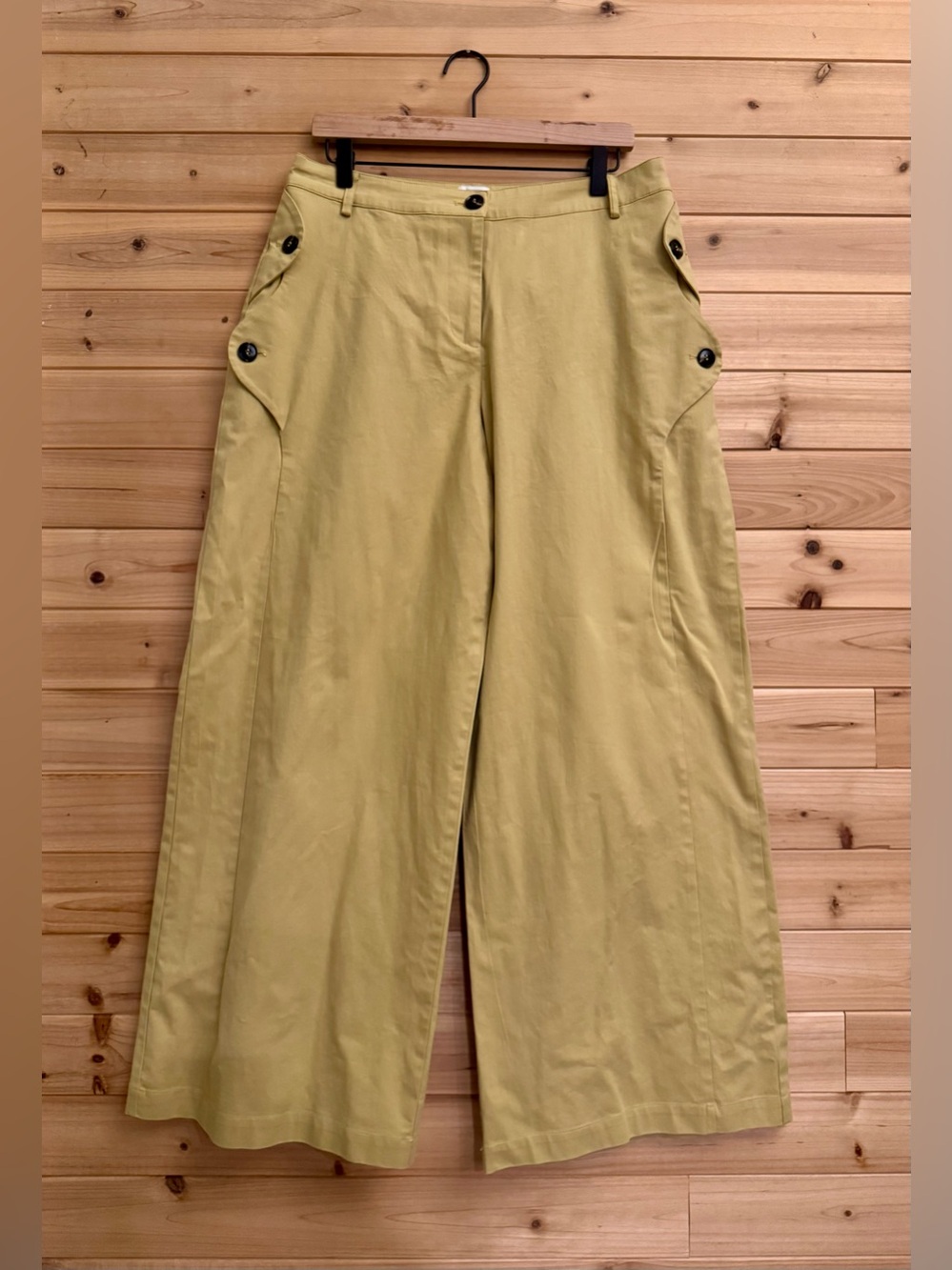Maeve Anthropologie Medium Yellow Button Pocket Wide Leg Trousers Office Career